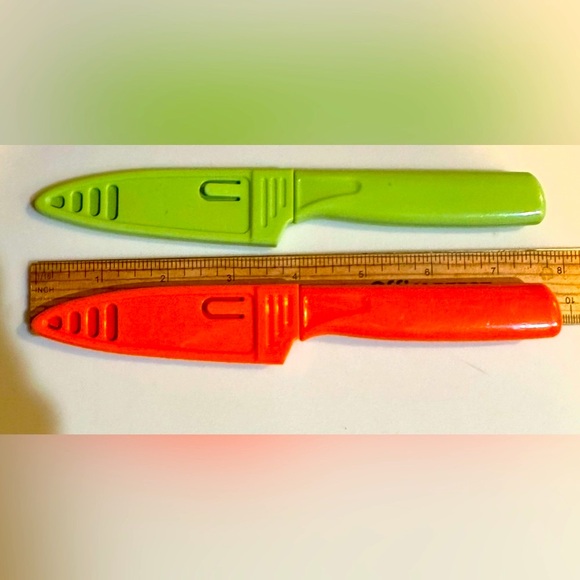 VTG ALL PURPOSE PARING NON STICK CERAMIC COATED BLADE SLEEVE GREEN ORANGE 7.75” - Picture 3 of 8